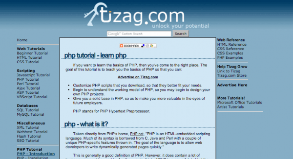 PHP Tutorial by Tizag image
