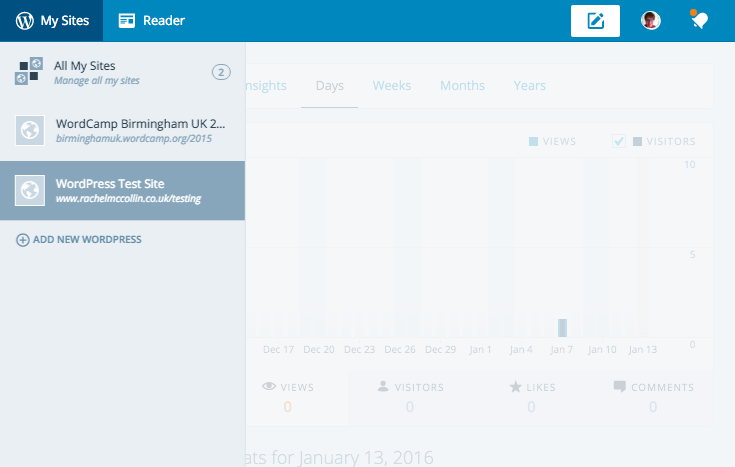 Opening a site on WordPress.com