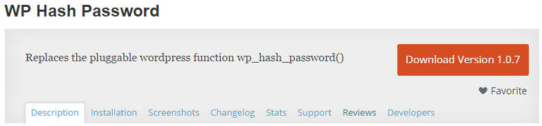 wp hash password plugin page at wordpress.org
