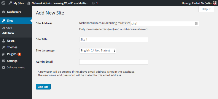 Adding a site in WordPress Multisite
