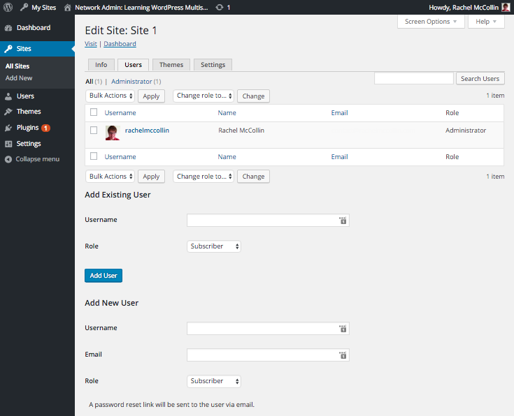 WordPress Multisite editing users for a site
