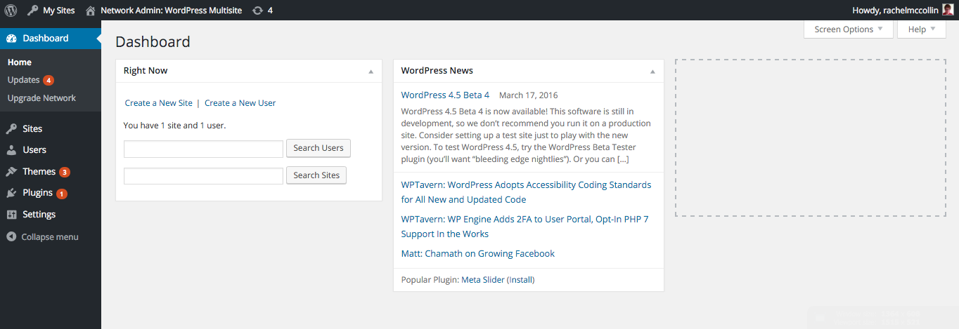 Multisite network admin dashboard