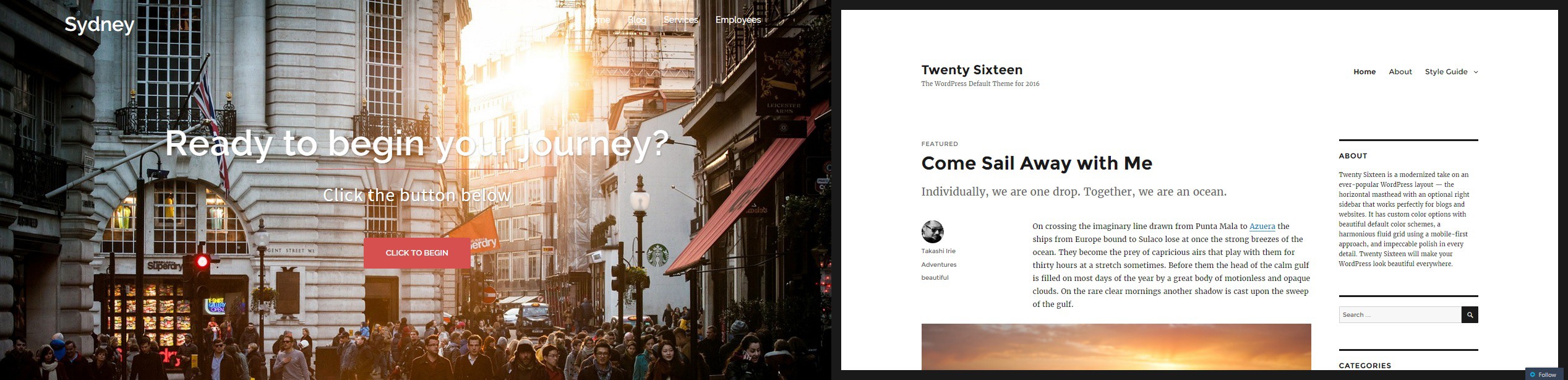 Sydney or Twenty Sixteen? Choose the theme that best fits your content.