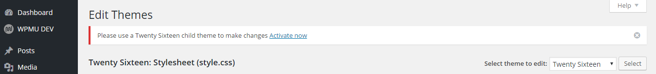a notification appears to encourage users to activate a child theme