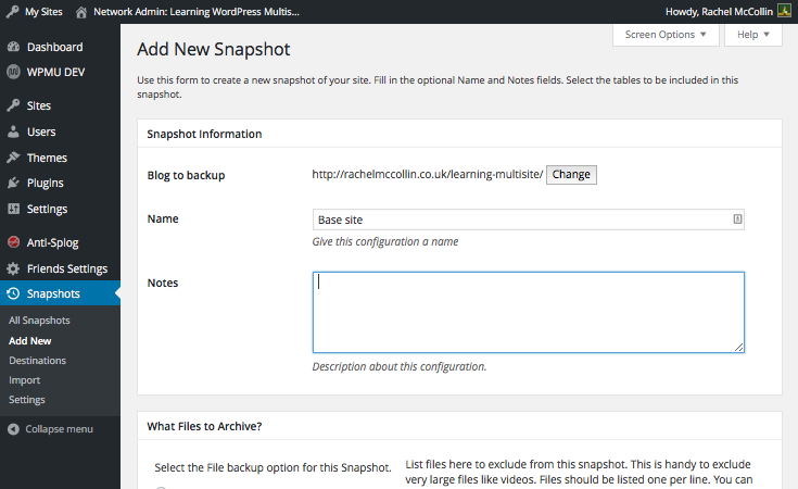 Adding a Snapshot - getting started