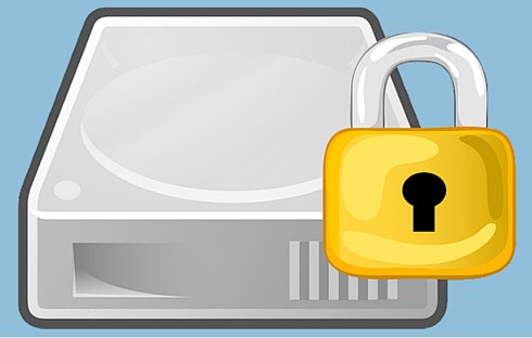 Hard drive with a padlock in front.