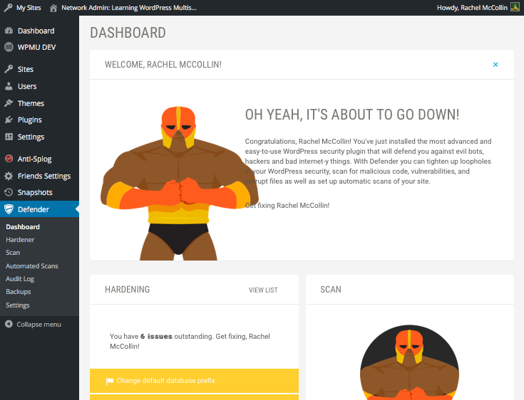 the Defender plugin dashboard screen