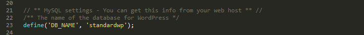 in wp-config, find the line that defines db_name
