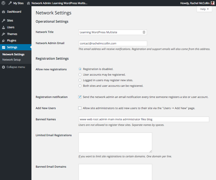 WordPress Multisite network settings