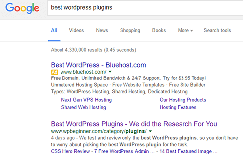 Screenshot of search engine results.