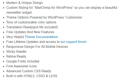 A look at how theme features are typically presented.