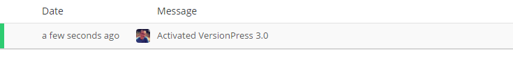the first logged change is "activated versionpress 3.0"