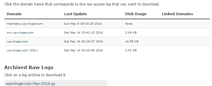 The Raw Access page in cPanel.