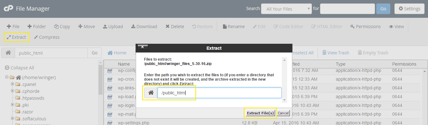 The "Extract" inline pop-up.