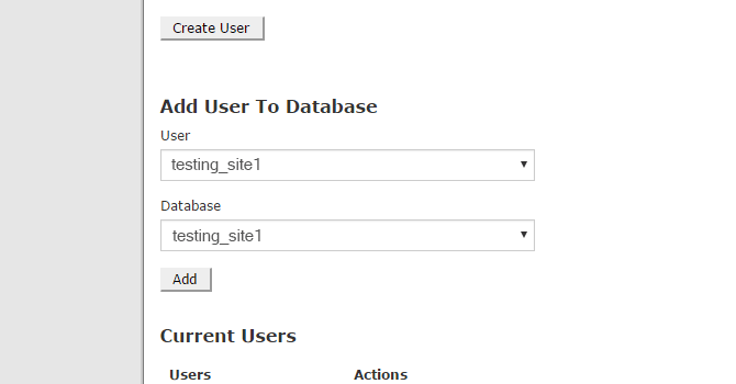 The "Add User to Database" section.