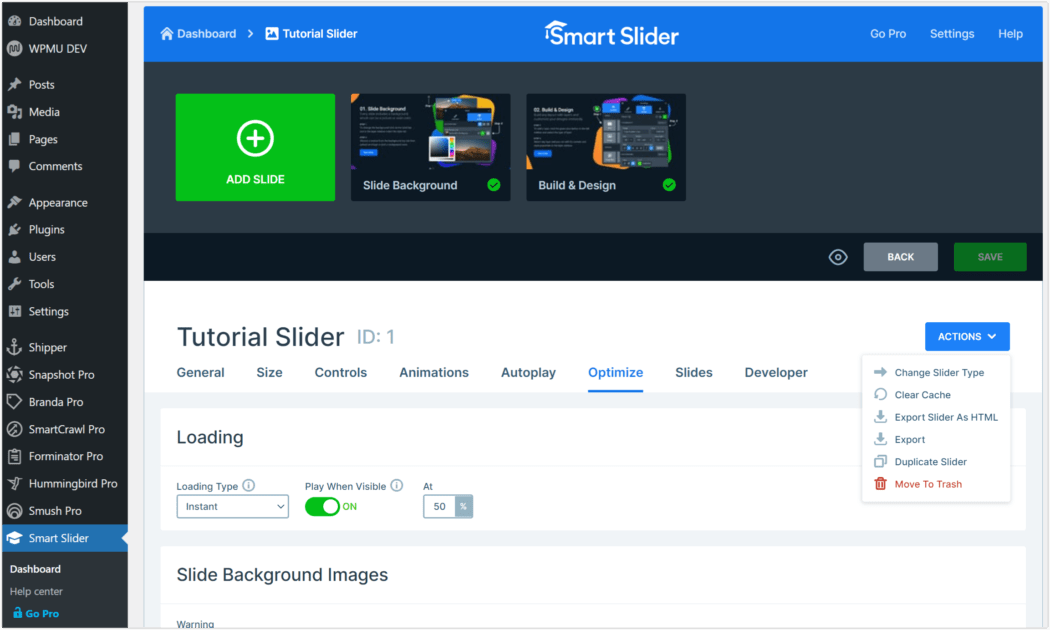 The slide editing interface.