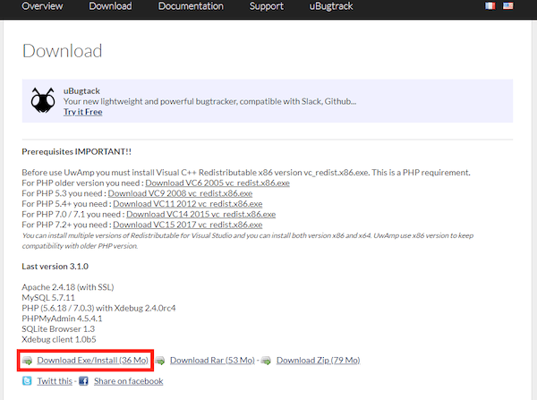 Select the install option with "exe" at the end