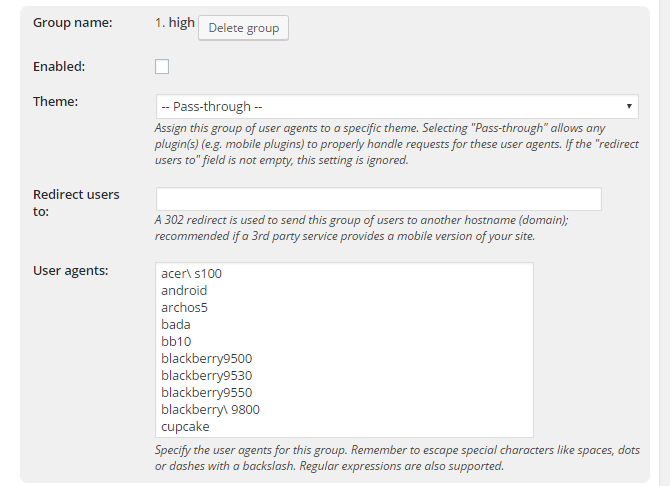 screenshot of agent groups menu options in w3tc