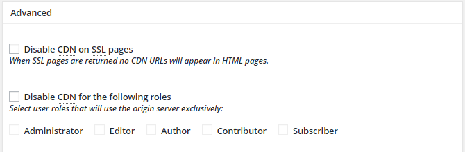 screenshot of advanced cdn settings in cdn menu in w3tc