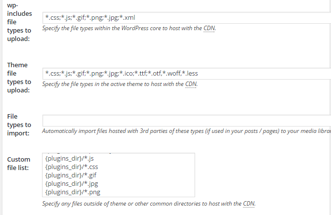 screenshot of advanced cdn settings in cdn menu in w3tc