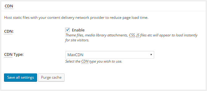 screenshot of cdn section of general settings menu in w3tc