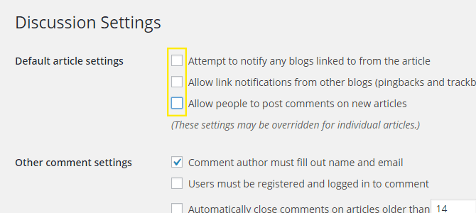 The Settings > Discussion page.