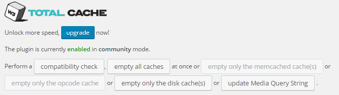 screenshot of w3tc dashboard buttons