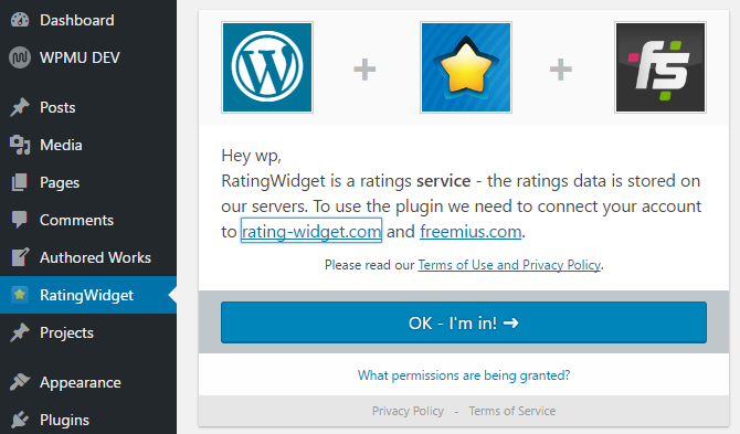screenshot of rating-widget activation screen