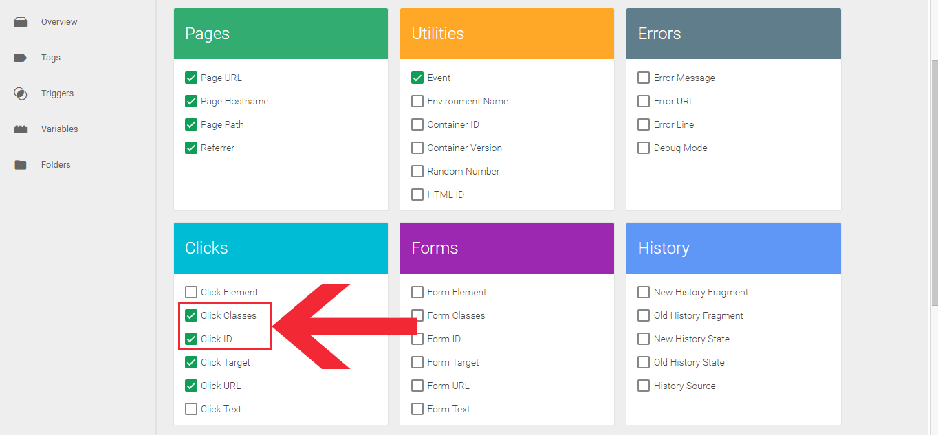 Creating a variable for internal link clicks.