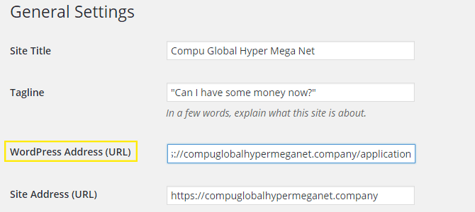 The general settings page.