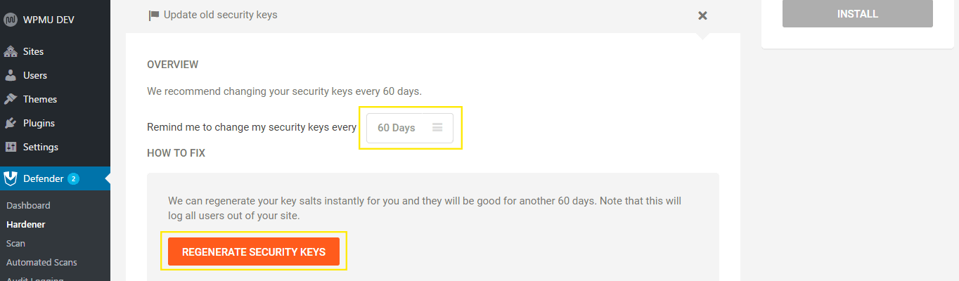 Section once the accordion tab for updating security keys has been clicked.