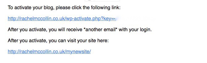 WordPress Multisite - default activation email