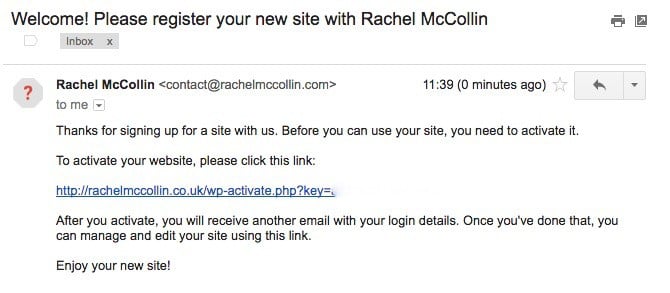 The updated network activation email