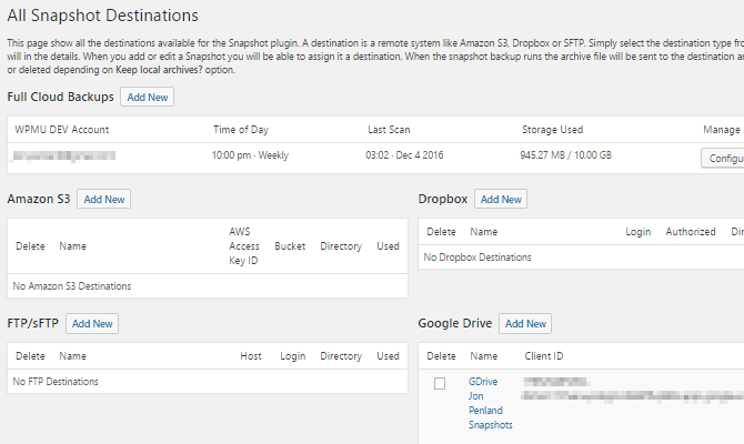 With your WPMU DEV membership you get 10GB of free cloud storage space for backing up your WordPress websites.