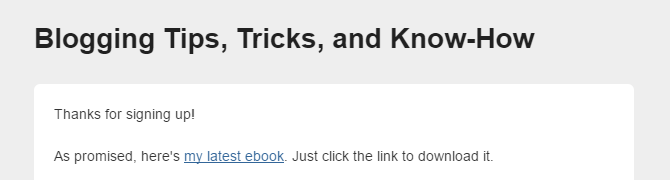 Welcome email with link to download ebook from Google Drive