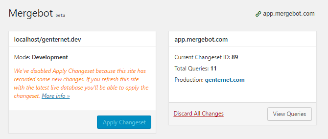 Mergebot won't allow you to apply a changset until the database has been refreshed