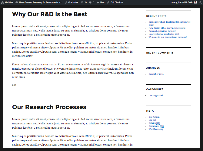 The taxonomy archive displaying pages before posts