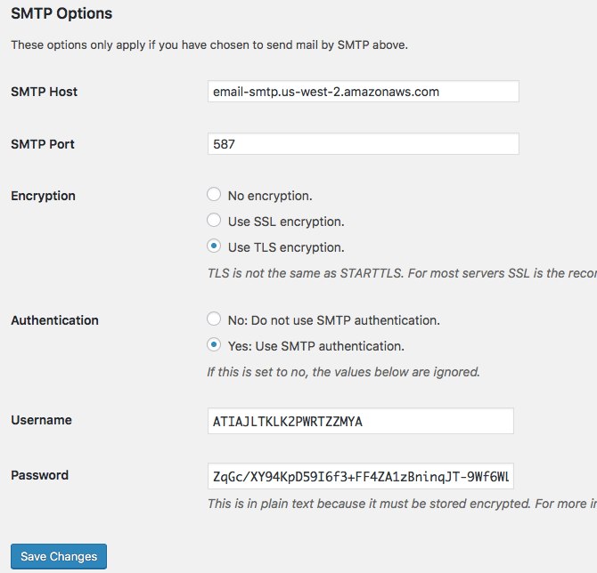 AWS SMTP Settings