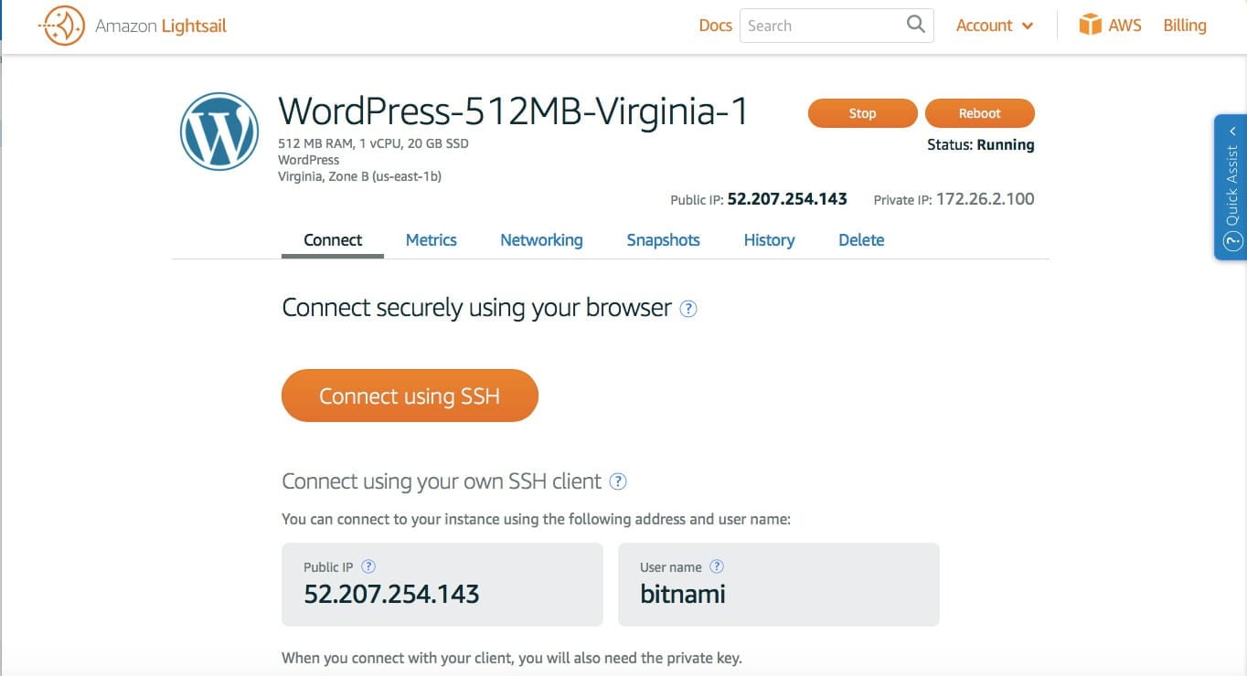 AWS WordPress LightSail Instance.
