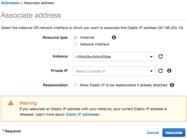 Associating an AWS Elastic IP to instance.