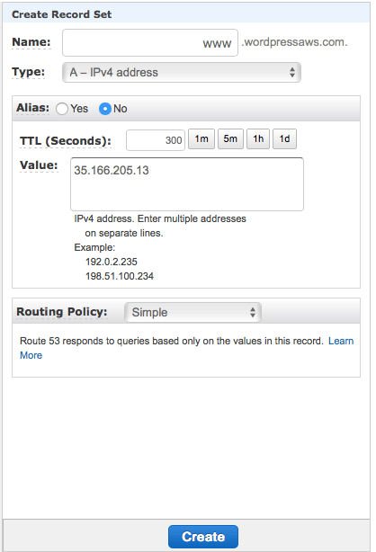 Create DNS A Record to Elastic IP