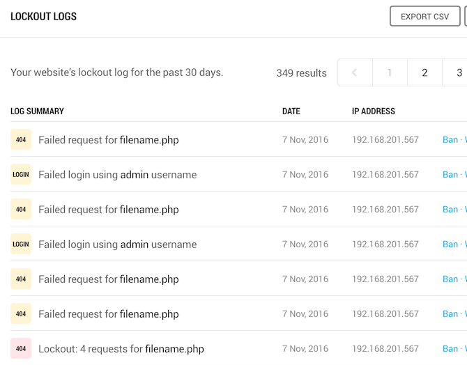 Get a full rundown of all nefarious activity on your WordPress website.