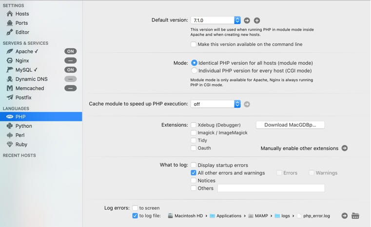 The MAMP User Interface