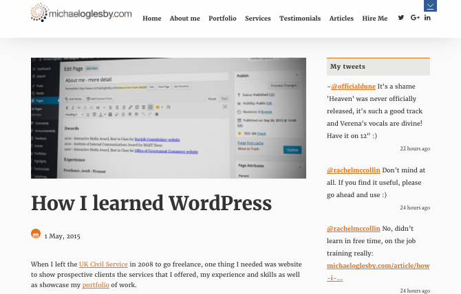 Michael Oglesby website - post on how he learned WordPress