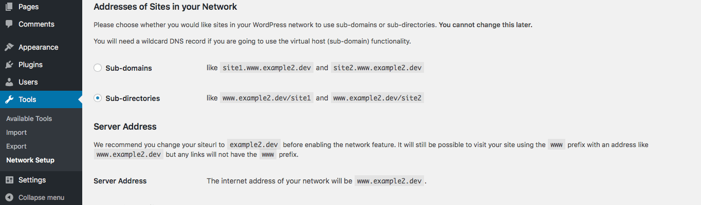The Network Setup page