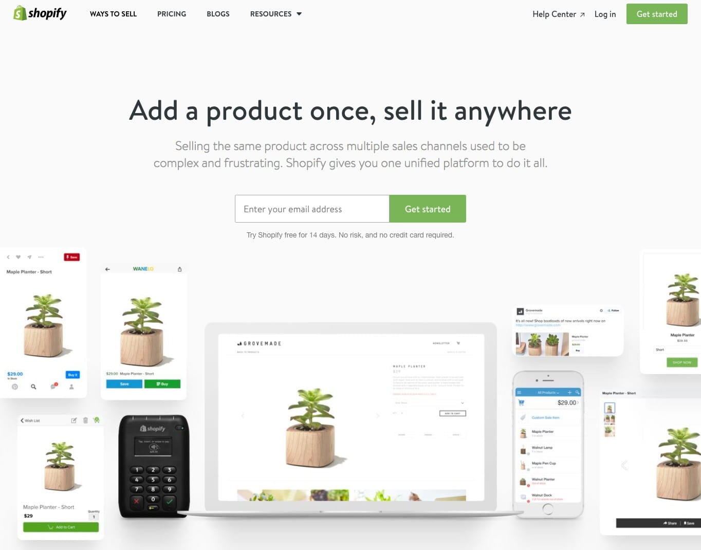 Super simple: Shopify's landing page.