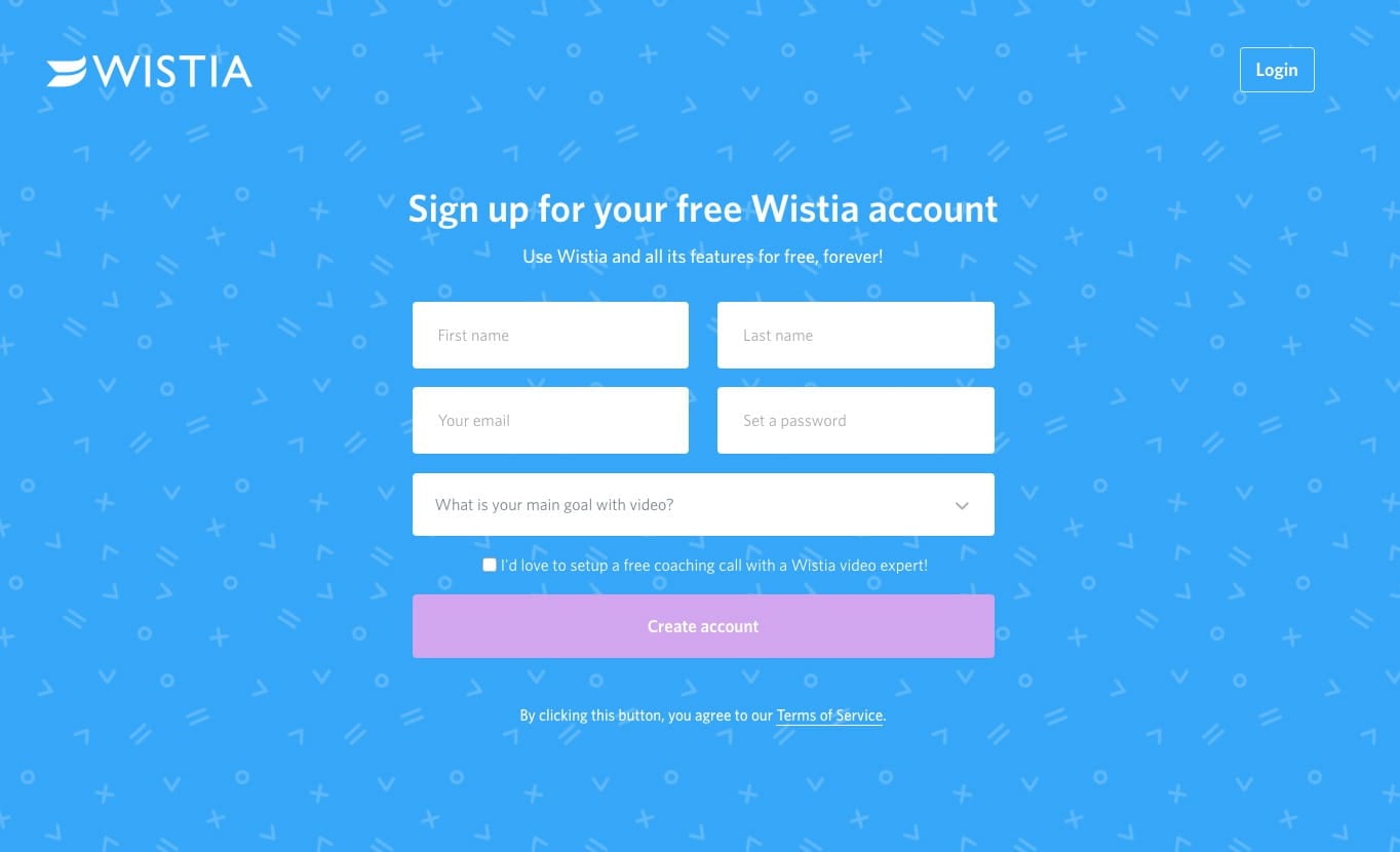 The Wistia signup page assumes users are ready to do one thing, and one thing only: sign up for an account.