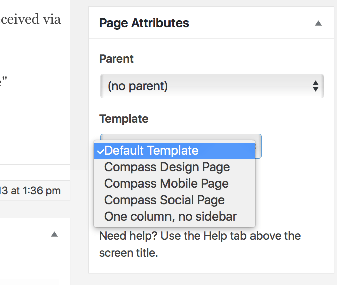 page attributes meta box in the wordpress page editing screen