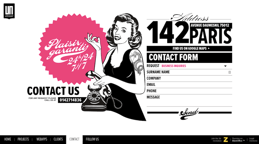 The contact page for digital agency UltraNoir.