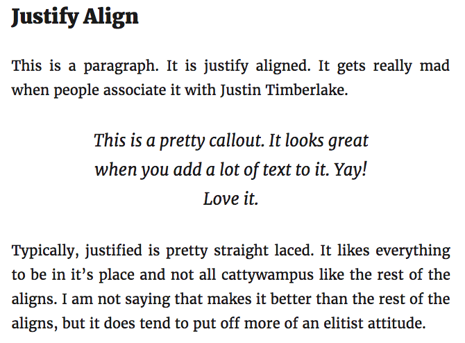 Callout with larger text than surrounding parapgraphs, in italics, with margins on the left and right